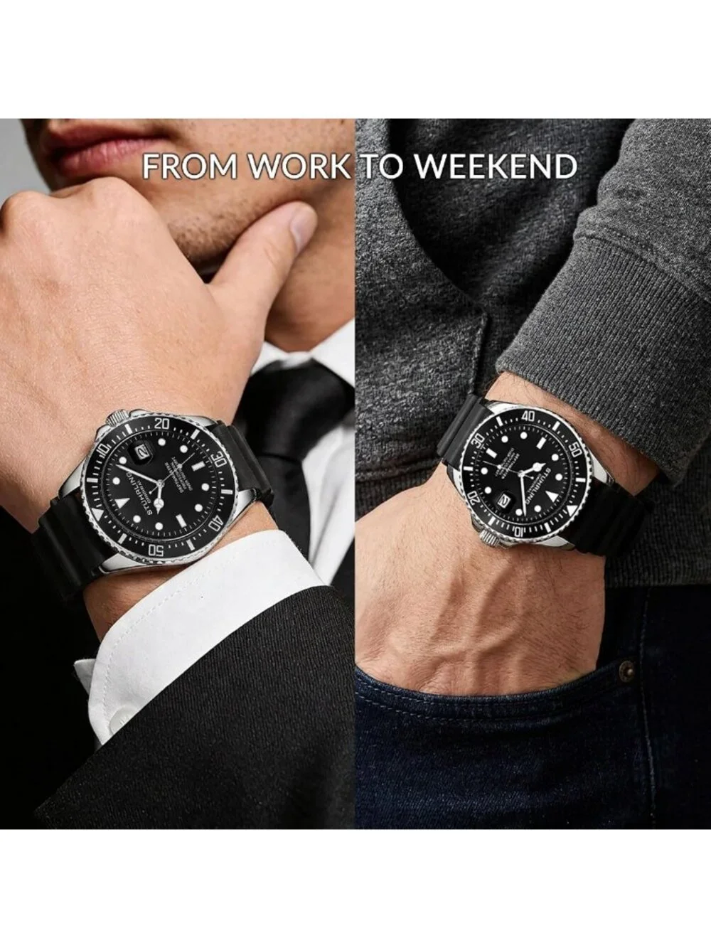 Men's 42mm Dive Watch - Stainless Steel, Japanese Quartz, Black Dial, Rubber